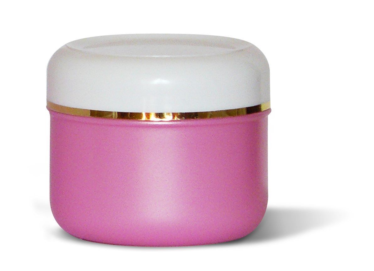 75 ml (PS) Pearl pink jar - white with gold striped lid